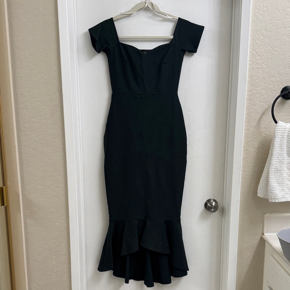 Dark Green Off-the-Shoulder Midi Dress - Picture 6 of 6